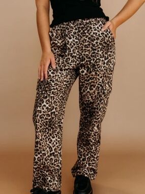 naked wardrobe Leopard Print Wide Leg Pants - Beige & Black